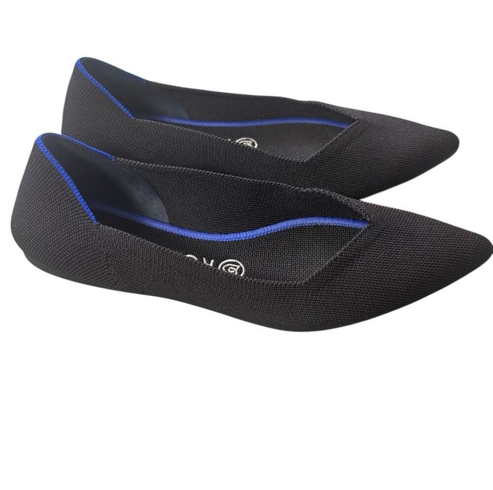 ROTHY'S The Point Poseidon Black & Blue Ballet Flat Shoes Size 8.5